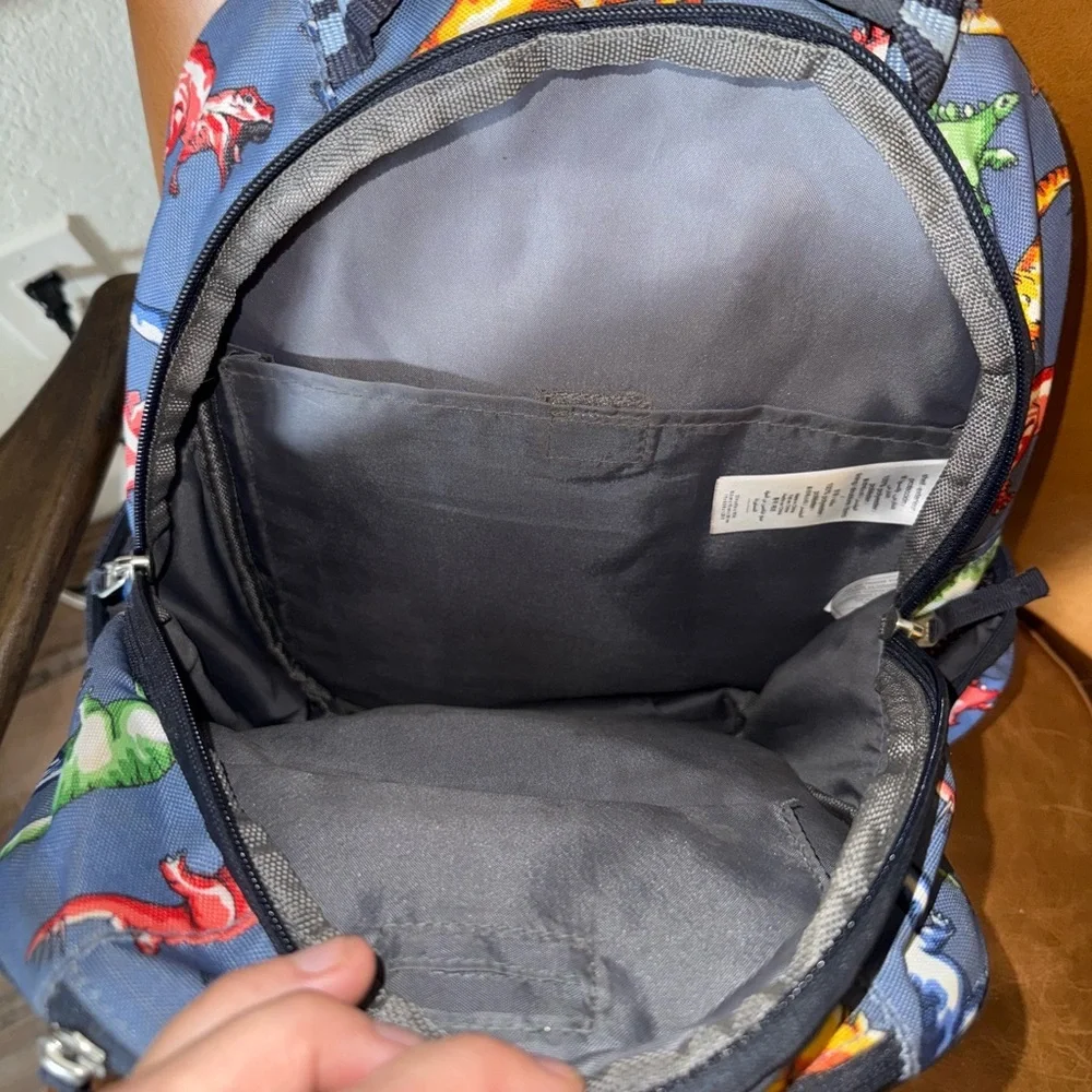 Pottery Barn Kids Blue Red Dinosaur Print Multi-Pocket School Travel Backpack